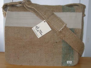 Messenger Bag - made from recycled burlap coffee sacks