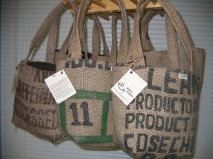 Mini Tote Bags made from recycled burlap coffee sacks