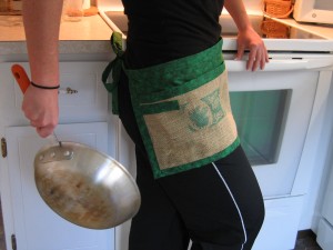 Waist apron made from recycled burlap coffee sacks
