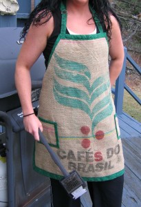 full length apron made from recycled burlap coffee sack
